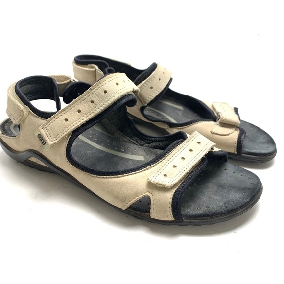 ECCO Ivory Black Leather Sport Ankle Strap Sandals Hiking Camping Casual sz 39 - Picture 1 of 16